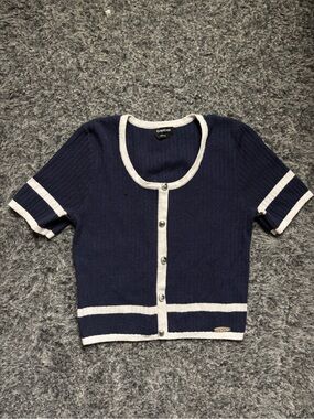 bebe Striped Cardigan in Blue & White Size Medium